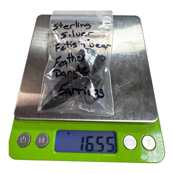 Vintage Sterling Silver Fetish Bear & Feather Dangle Earrings With Tribal Design - Picture 9 of 9